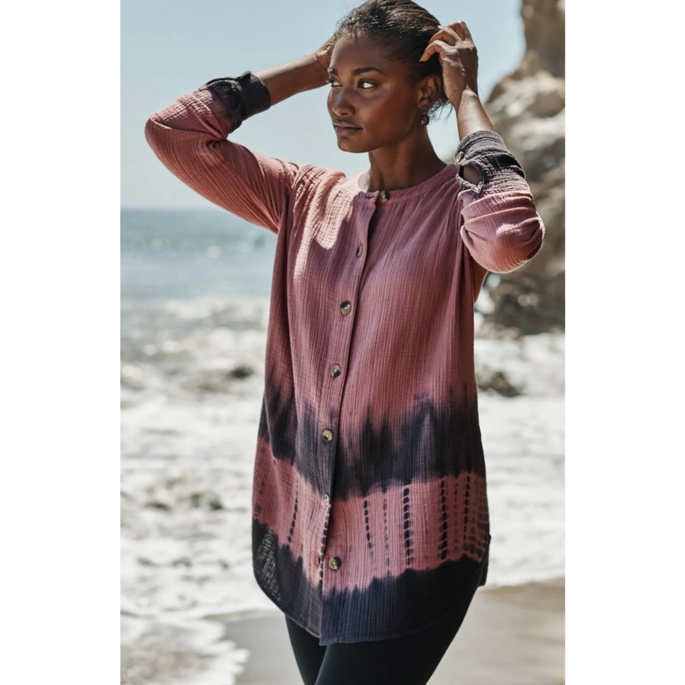 J. Jill Pure Jill Tie-Dyed Double Cloth Tunic Rose Taupe Multi Medium